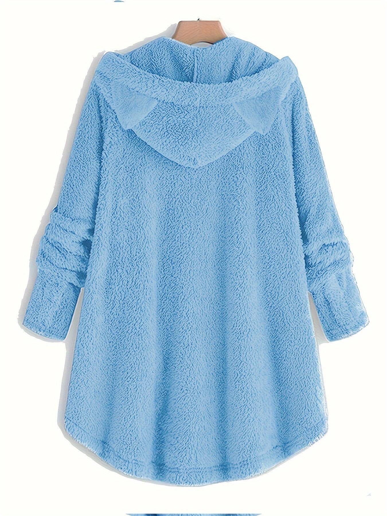 Cat Print Dipped Hem Plush Hoodie