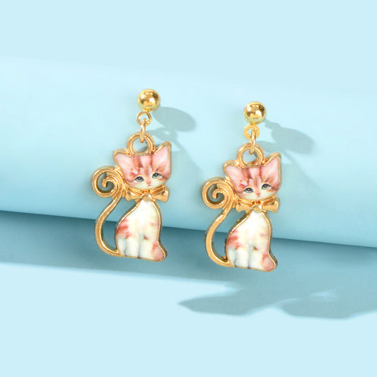 Pink Drop Dangling Cat Earrings
