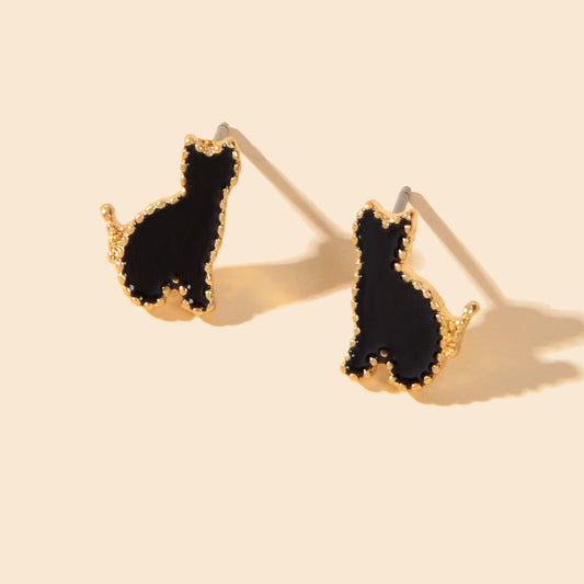 Black Cat Gold Plated Stud Earrings