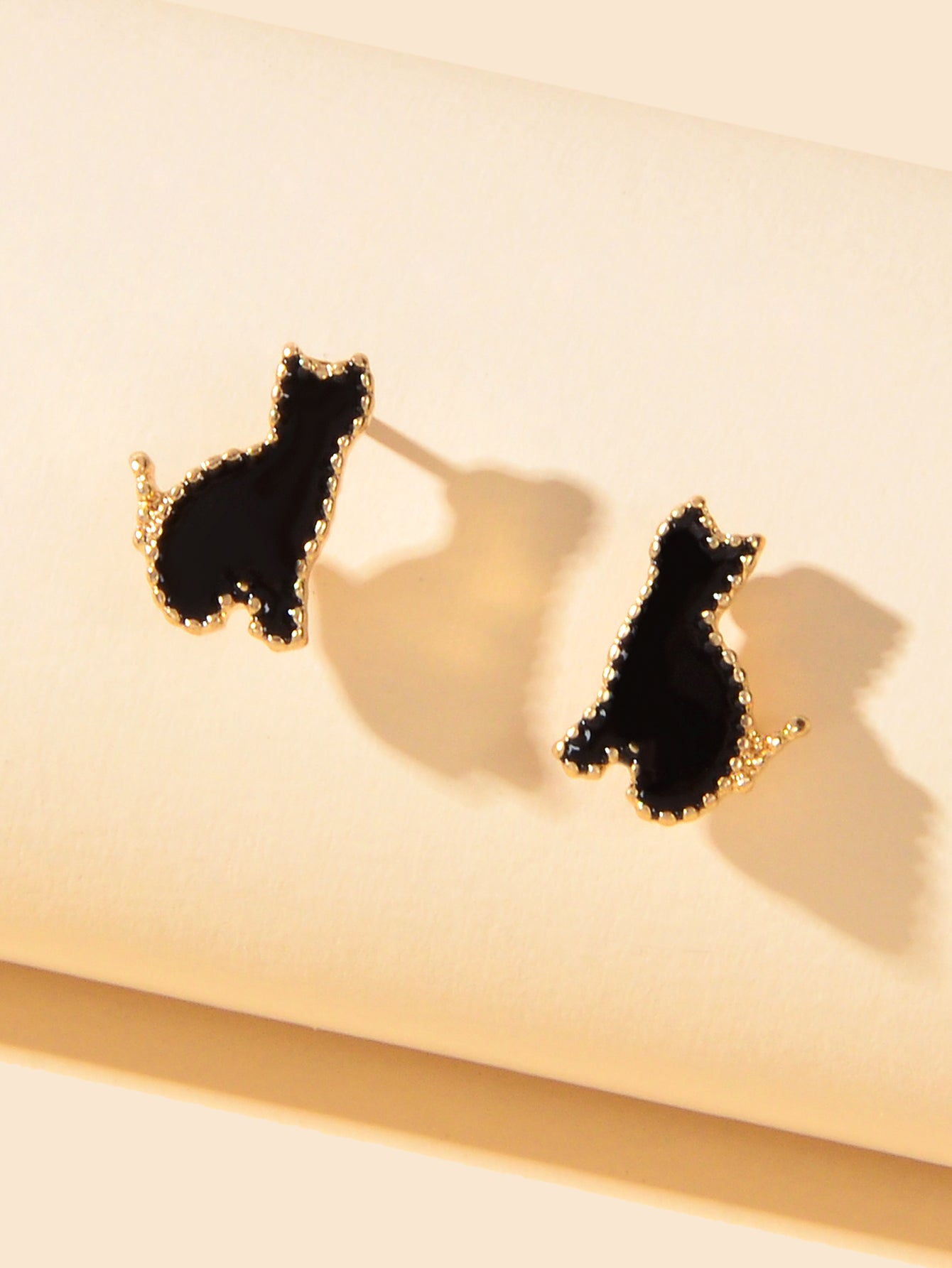 Black Cat Gold Plated Stud Earrings