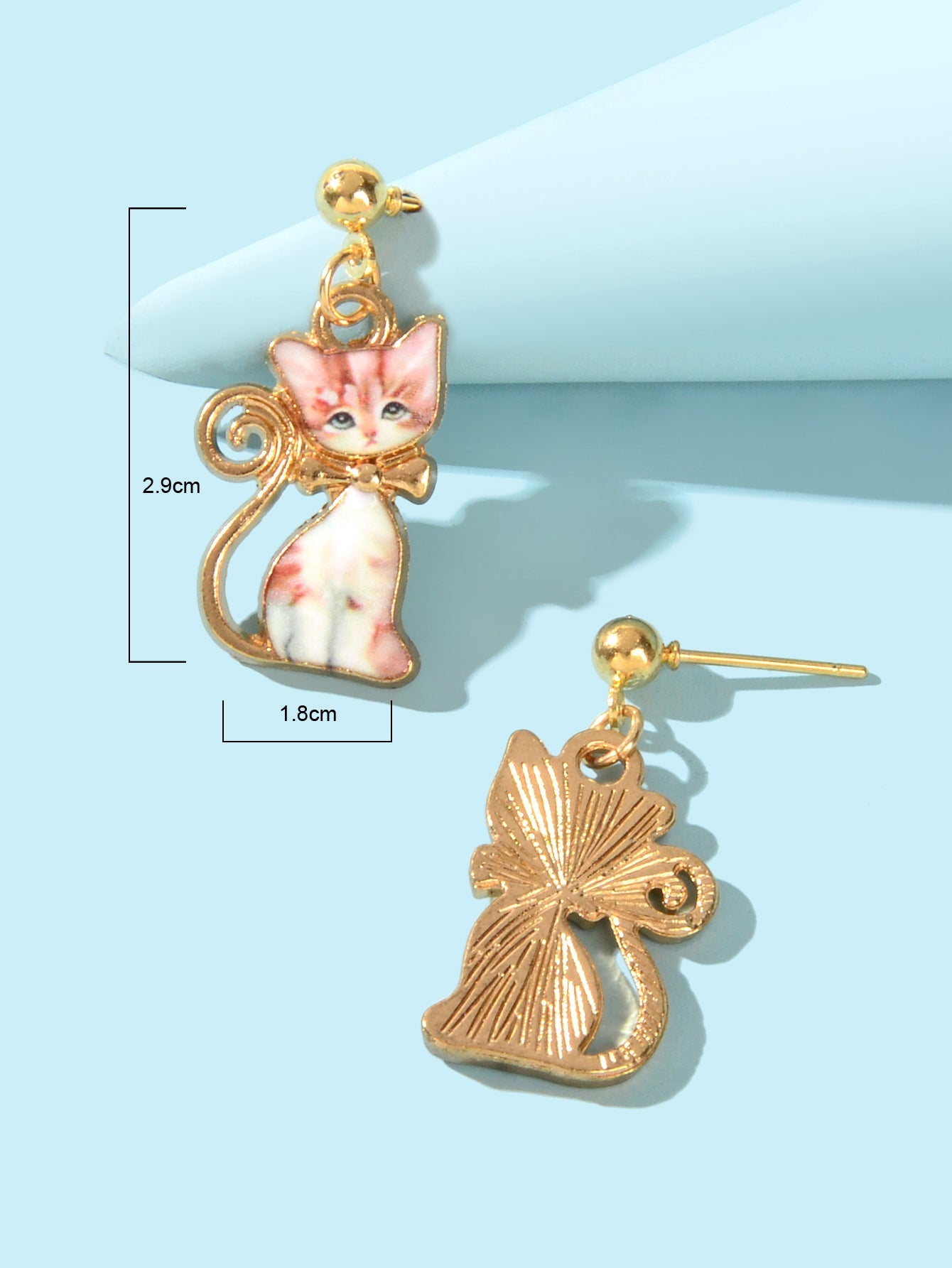 Pink Drop Dangling Cat Earrings