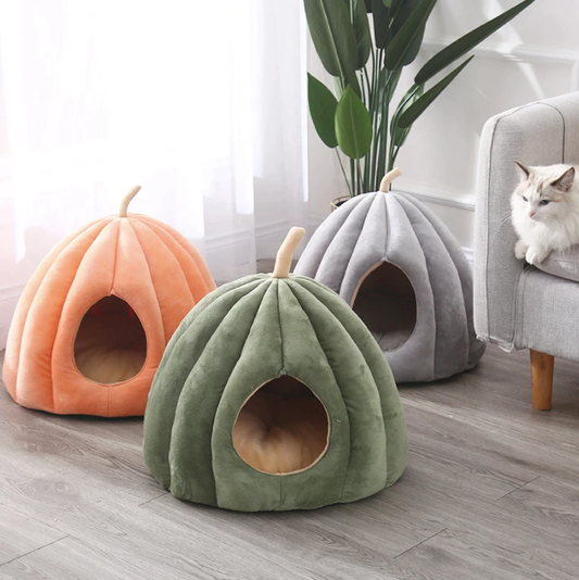 Velvet Pumpkin Cat Bed