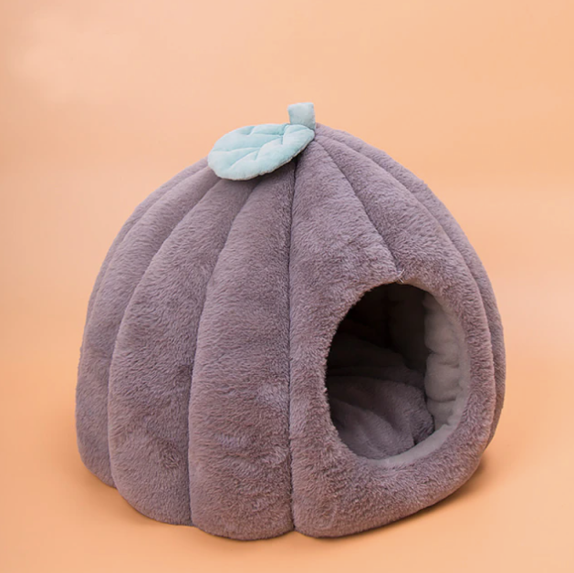 Velvet Pumpkin Cat Bed